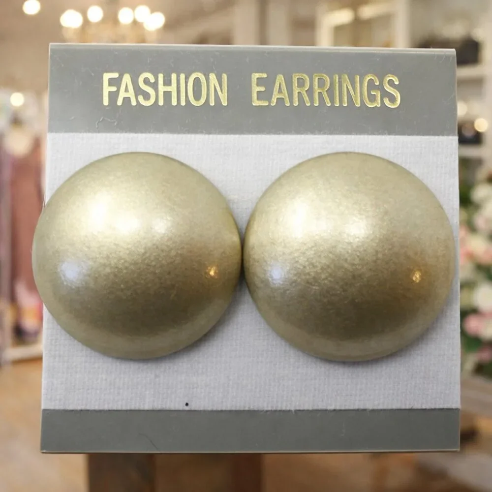 Vintage 80s Pierced Button Earrings Gold Metallic Look New Old Stock - Hey Viv